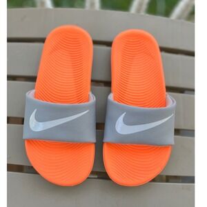 Nike Kawa Slide Sandal Gray Orange Swoosh Kids Youth Size 1Y EUC